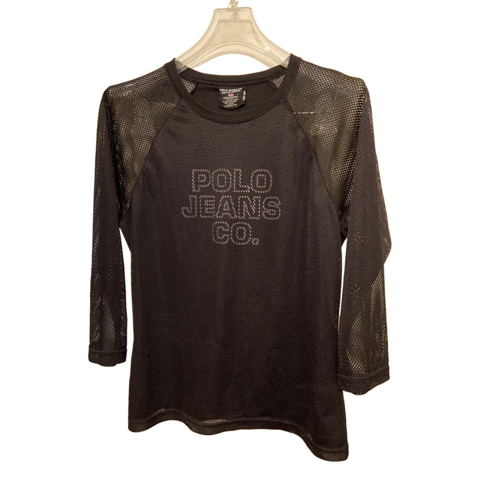 Women’s Polo Jeans Co. Ralph Lauren 90’s Y2K Mesh Black T-Shirt Size L